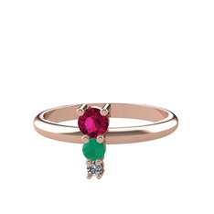 Madga Yüzük - Rodolit garnet, kök zümrüt ve pırlanta 8 ayar rose altın yüzük (0.036 karat) #1s9ul9i