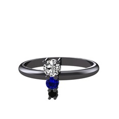 Madga Yüzük - Beyaz zirkon, lab safir ve siyah zirkon 925 ayar siyah rodyum kaplama gümüş yüzük #1sa001f