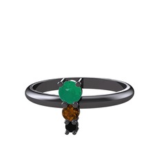 Madga Yüzük - Kök zümrüt, dumanlı kuvars ve siyah zirkon 925 ayar siyah rodyum kaplama gümüş yüzük #1sb5qi6