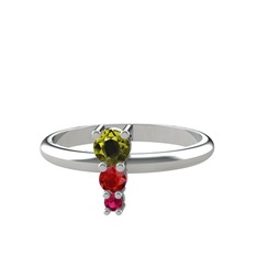 Peridot, garnet ve rodolit garnet 14 ayar beyaz altın yüzük