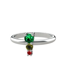 Madga Yüzük - Yeşil kuvars, peridot ve garnet 14 ayar beyaz altın yüzük #1shym3x