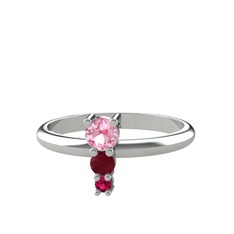 Madga Yüzük - Pembe kuvars, kök yakut ve rodolit garnet 18 ayar beyaz altın yüzük #1sii074