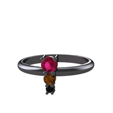 Madga Yüzük - Rodolit garnet, dumanlı kuvars ve siyah zirkon 925 ayar siyah rodyum kaplama gümüş yüzük #1snt4o9