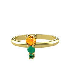 Madga Yüzük - Sitrin, kök zümrüt ve yeşil kuvars 18 ayar altın yüzük #1spjnlj