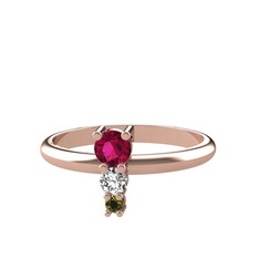 Madga Yüzük - Rodolit garnet, swarovski ve peridot 18 ayar rose altın yüzük #1t202bu