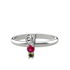 Madga Yüzük - Swarovski, rodolit garnet ve peridot 8 ayar beyaz altın yüzük #1t2zqgf