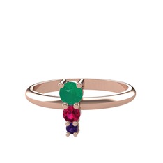 Kök zümrüt, rodolit garnet ve ametist 14 ayar rose altın yüzük