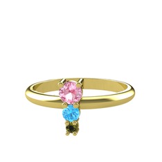Pembe kuvars, akuamarin ve peridot 18 ayar altın yüzük