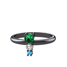 Madga Yüzük - Yeşil kuvars, swarovski ve akuamarin 925 ayar siyah rodyum kaplama gümüş yüzük #1tigz81