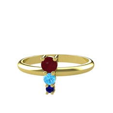 Kök yakut, akuamarin ve lab safir 14 ayar altın yüzük