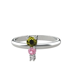 Madga Yüzük - Peridot, pembe kuvars ve swarovski 8 ayar beyaz altın yüzük #1tnc7sz