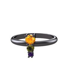 Sitrin, peridot ve ametist 925 ayar siyah rodyum kaplama gümüş yüzük