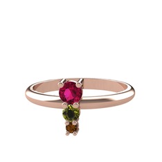 Madga Yüzük - Rodolit garnet, peridot ve dumanlı kuvars 8 ayar rose altın yüzük #1ts2pc7