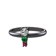 Madga Yüzük - Beyaz zirkon, yeşil kuvars ve rodolit garnet 925 ayar siyah rodyum kaplama gümüş yüzük #1uacrvs