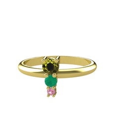 Madga Yüzük - Peridot, kök zümrüt ve pembe kuvars 8 ayar altın yüzük #1uoajne