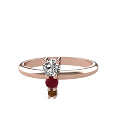 Swarovski, kök yakut ve dumanlı kuvars 14 ayar rose altın yüzük