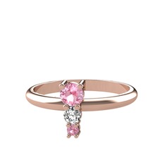 Pembe kuvars ve beyaz zirkon 925 ayar rose altın kaplama gümüş yüzük