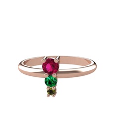 Madga Yüzük - Rodolit garnet, yeşil kuvars ve peridot 14 ayar rose altın yüzük #1v3i0sx