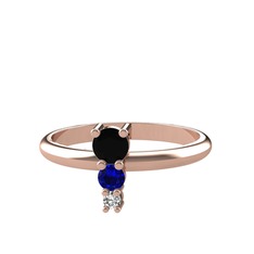 Siyah zirkon, lab safir ve swarovski 8 ayar rose altın yüzük