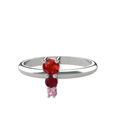 Madga Yüzük - Garnet, kök yakut ve pembe kuvars 18 ayar beyaz altın yüzük #1vhwzf1