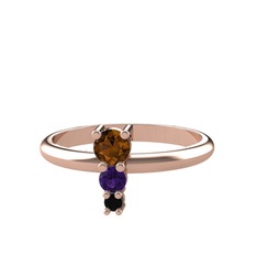 Madga Yüzük - Dumanlı kuvars, ametist ve siyah zirkon 14 ayar rose altın yüzük #1vkvlbh