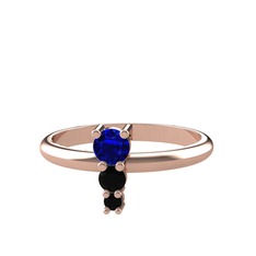 Lab safir ve siyah zirkon 14 ayar rose altın yüzük
