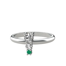 Madga Yüzük - Beyaz zirkon ve kök zümrüt 14 ayar beyaz altın yüzük #1w04ztj