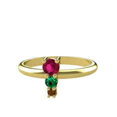 Madga Yüzük - Rodolit garnet, yeşil kuvars ve dumanlı kuvars 925 ayar altın kaplama gümüş yüzük #1w8invn