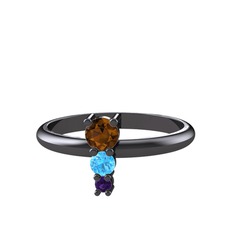 Madga Yüzük - Dumanlı kuvars, akuamarin ve ametist 925 ayar siyah rodyum kaplama gümüş yüzük #1w8k1cu