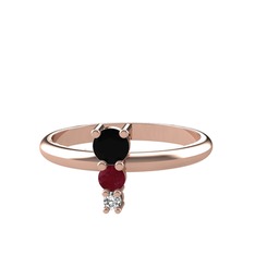 Siyah zirkon, kök yakut ve swarovski 925 ayar rose altın kaplama gümüş yüzük