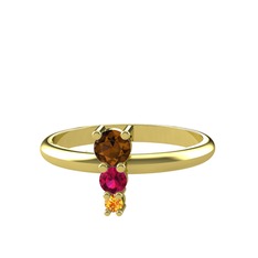 Madga Yüzük - Dumanlı kuvars, rodolit garnet ve sitrin 8 ayar altın yüzük #1wots7u