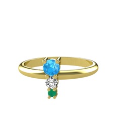 Madga Yüzük - Akuamarin, beyaz zirkon ve kök zümrüt 8 ayar altın yüzük #1wr70o9
