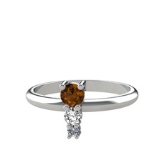 Madga Yüzük - Dumanlı kuvars, swarovski ve pırlanta 18 ayar beyaz altın yüzük (0.036 karat) #1wyu58r
