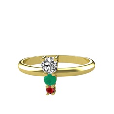 Madga Yüzük - Beyaz zirkon, kök zümrüt ve garnet 14 ayar altın yüzük #1wzlkwi
