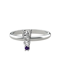 Madga Yüzük - Swarovski ve ametist 14 ayar beyaz altın yüzük #1x5hm22