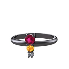 Madga Yüzük - Rodolit garnet, sitrin ve pırlanta 925 ayar siyah rodyum kaplama gümüş yüzük (0.036 karat) #1x78kmd