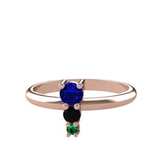 Madga Yüzük - Lab safir, siyah zirkon ve yeşil kuvars 14 ayar rose altın yüzük #1x9r8ox