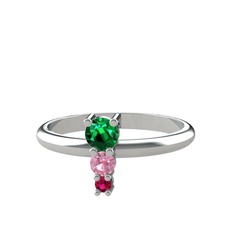 Madga Yüzük - Yeşil kuvars, pembe kuvars ve rodolit garnet 18 ayar beyaz altın yüzük #1xp8y4o