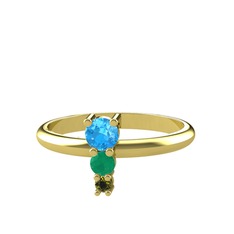 Madga Yüzük - Akuamarin, kök zümrüt ve peridot 8 ayar altın yüzük #1xqzp5g