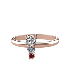 Swarovski, pırlanta ve kök yakut 8 ayar rose altın yüzük (0.11 karat)
