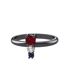 Madga Yüzük - Kök yakut, swarovski ve ametist 925 ayar siyah rodyum kaplama gümüş yüzük #1xvd5rn