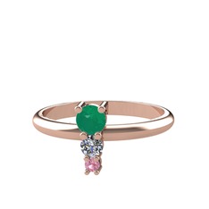 Madga Yüzük - Kök zümrüt, pırlanta ve pembe kuvars 8 ayar rose altın yüzük (0.11 karat) #1xzq6wu