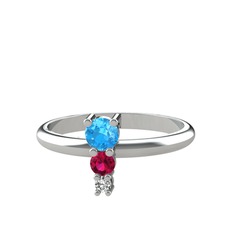 Madga Yüzük - Akuamarin, rodolit garnet ve swarovski 8 ayar beyaz altın yüzük #1y1f2h3