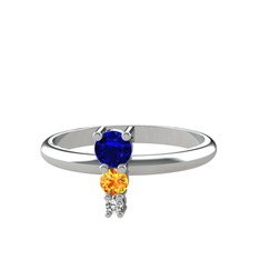 Madga Yüzük - Lab safir, sitrin ve swarovski 14 ayar beyaz altın yüzük #1y62omo