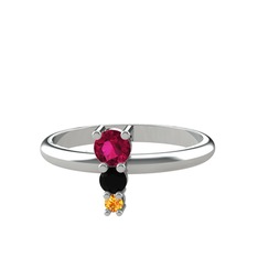 Rodolit garnet, siyah zirkon ve sitrin 18 ayar beyaz altın yüzük