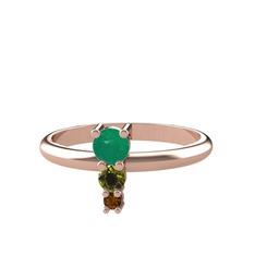 Kök zümrüt, peridot ve dumanlı kuvars 18 ayar rose altın yüzük