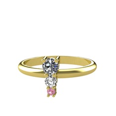 Pırlanta, beyaz zirkon ve pembe kuvars 14 ayar altın yüzük (0.18 karat)