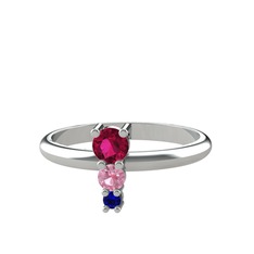 Rodolit garnet, pembe kuvars ve lab safir 18 ayar beyaz altın yüzük