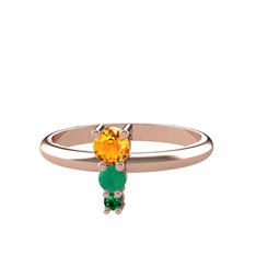 Madga Yüzük - Sitrin, kök zümrüt ve yeşil kuvars 18 ayar rose altın yüzük #1yqrwas