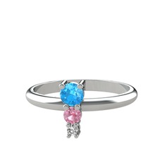Madga Yüzük - Akuamarin, pembe kuvars ve swarovski 8 ayar beyaz altın yüzük #1yrdzst